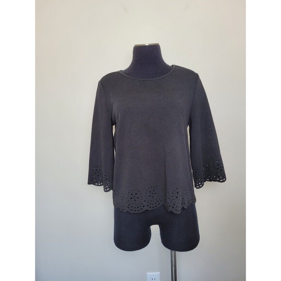 Black Eyelet Blouse Boxy Fit Oversized Black Formal Office Career Formal Medium - Picture 2 of 9